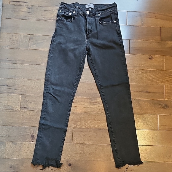 Agolde Distressed Chewed Hemline Toni Jeans, Mid-Rise, Black, Size 25 - Picture 1 of 9